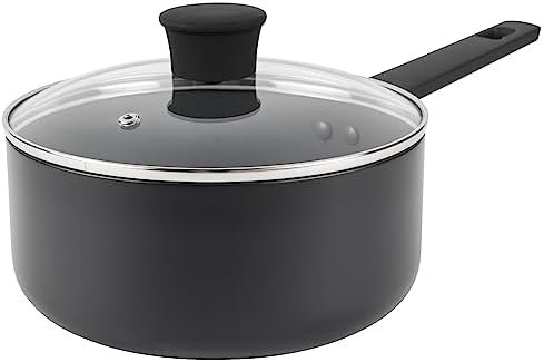 Russell Hobbs RH02841EU7 Shield 20 cm Saucepan – Non-Stick Coating 10x Tougher*, Induction Suitable Cooking Pot, Tempered Glass Lid, Pressed Aluminium Casserole, Easy to Clean, Soft-Touch Handle