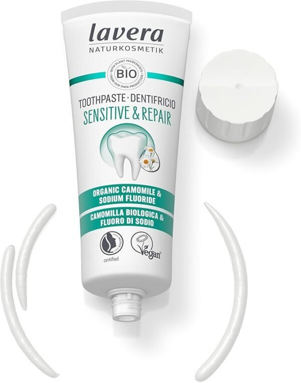 lavera Toothpaste Sensitive & Repair - for Sensitive Teeth - 24 Hours Protection - Organic Chamomile & Sodium Fluoride - Vegan - Natural Cosmetics - 75 ml