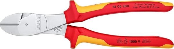 KNIPEX High Leverage Diagonal Cutter, Chrome-, 200 mm, , Chrome Steel, Piano Wire, Precision Cutting, Side Cutters, 74 06 200